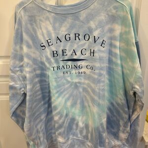 Blue and white tie-dye sweatshirt with Seagrove Beach logo Women’s XL